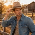 thumbnail image 5 of Qwertyu Western Cowboy Hat for Men Women Classic Roll Up Fedora Hat Jazz Cap with Buckle Belt Beige, 5 of 6