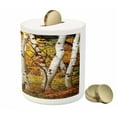 thumbnail image 3 of Fall Piggy Bank, White Birch Trees Autumn Leaves Growth Wilderness Ecology Calm Serene View Print, Ceramic Coin Bank Money Box for Cash Saving, 3.6" X 3.2", Multicolor, by Ambesonne, 3 of 4