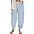 thumbnail image 2 of Tittly Wide Leg Sweatpants Women Harem Pants Women Womens Casual Solid Color Loose Pockets Elastic Belt Waist Pants Long Trousers Cotton Pants for Women Pantalones Para Mujer Light Blue XL, 2 of 5