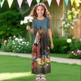 thumbnail image 4 of Uourmeti Girl's Dress Wild Horse Flower Print Crew Neck Short Sleeve Maxi Long Dress with Pockets Cute Flowy Holiday Outfits, Size 7-8 Years, 4 of 7