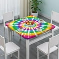 thumbnail image 3 of Rainbow Tie Dye Mandala Pattern Square Fitted Tablecloth with Elastic Edge,Square Table Cover,Washable Elastic Table Cover for Home Kitchen Party Decor 34"x34", 3 of 6