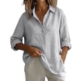 thumbnail image 2 of Linen Button Down Shirt Women Long Sleeve Linen Apparel Breathable Natural Flax Summer Vacation Linen Top Linen Popover Shirt Women Linen Blend Tops Womens Gauze Tops,Gray,S, 2 of 9