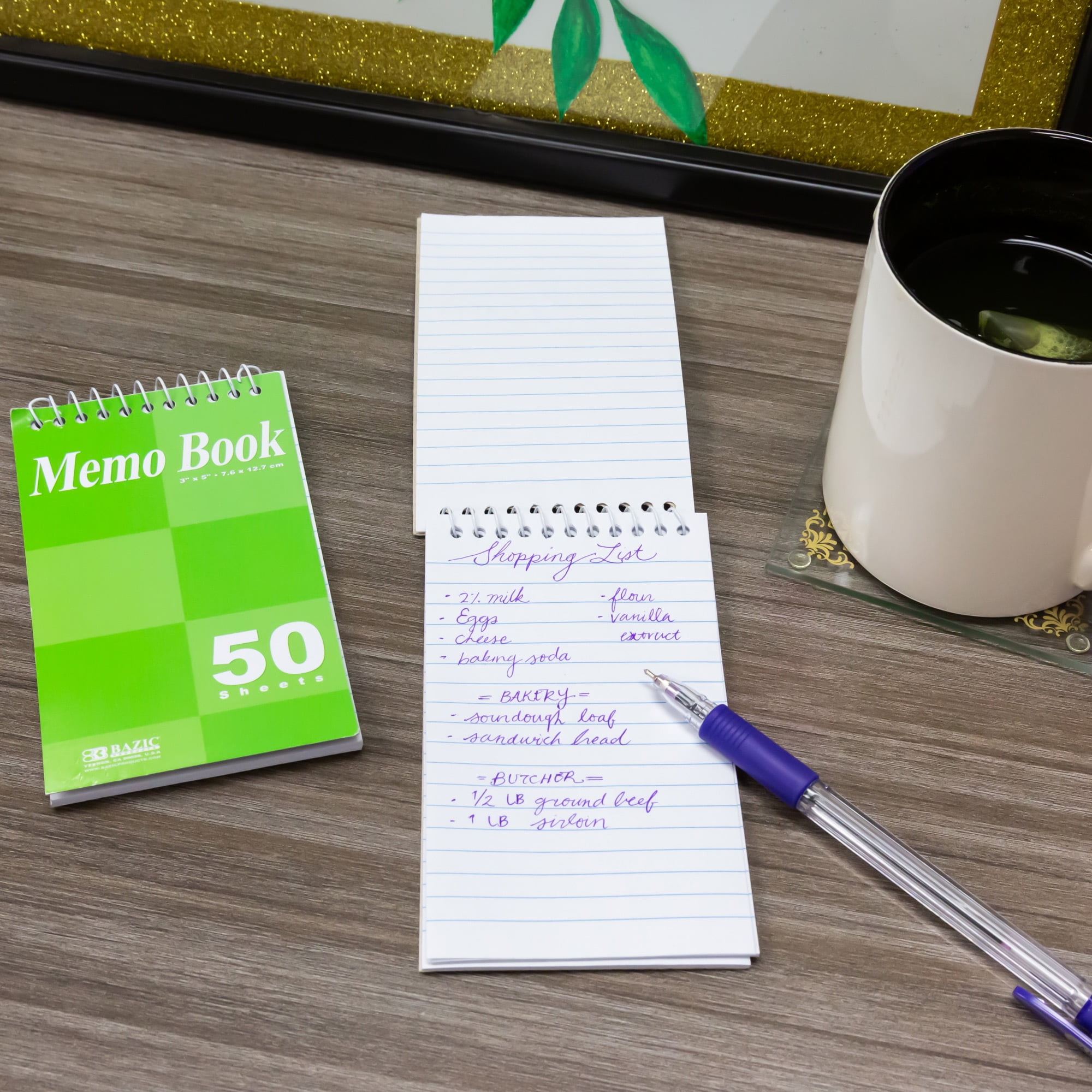 BAZIC Small Notebook Memo Size Pad, 3"x5" Spiral Top Bound, 50 Sheets Wirebound Pocket Notebooks, Total 288 count