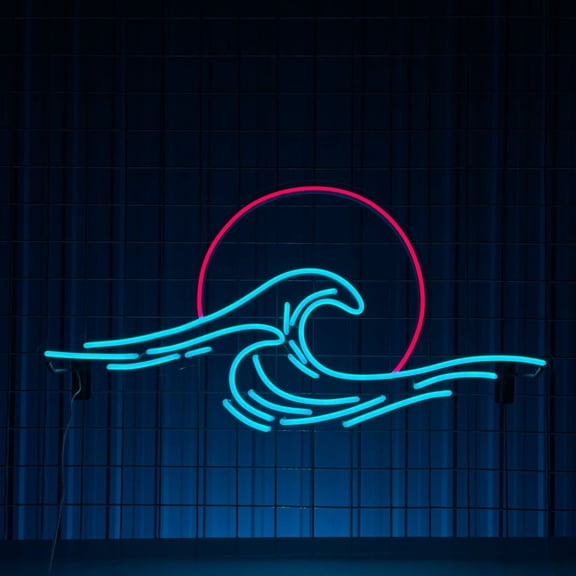Handmadetneonsign Sun Waves Neon Sign, Beach Wave Wall Art Decor, Home Wall Decor