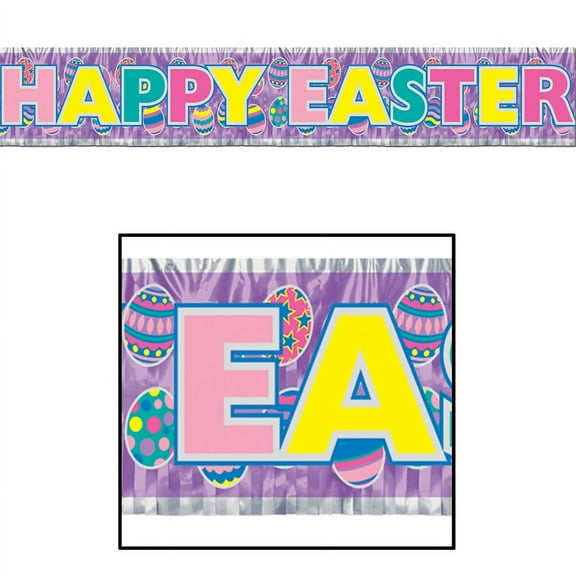 Beistle Club Pack of 12 Metallic "Happy Easter" Fringe Banner Hanging Decorations 5'