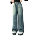 thumbnail image 5 of XXWXYD Clearence Girls Baggy Wide Leg Jeans Elastic Waist Casual Washed Denim Pants Girls Korean Style Middle And Large Children's Stylish Jeans Pants Age 5-14Y, 5 of 9