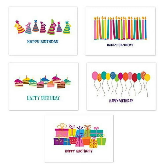 50 Happy Birthday Postcards - 5 Fun Birthday Designs - 4" x 6" Postcards - Bulk