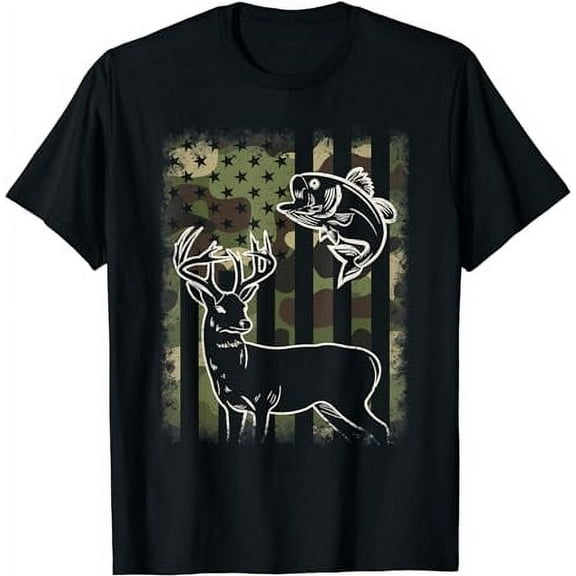 Camouflage American Flag Fishing Hunting Hunter Deer Fish T-Shirt