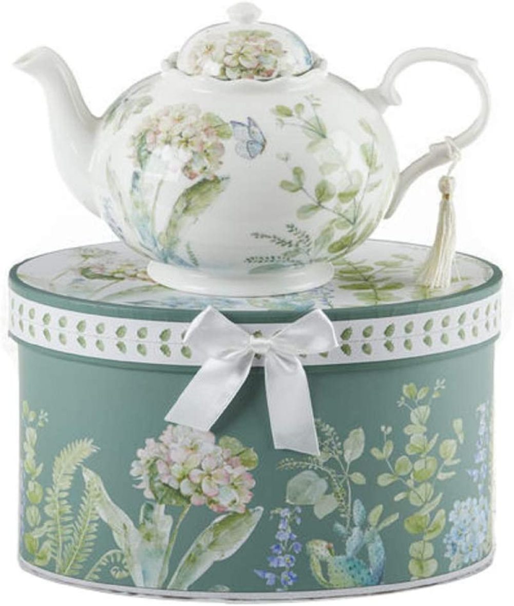 Delton 95 x 56 Inch Porcelain Tea Pot in Gift Box Blue Hydrangea