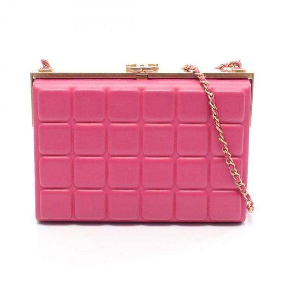 Pre-Owned CHANEL Chocobar Shoulder Bag in Lambskin Leather, Pink (Good)