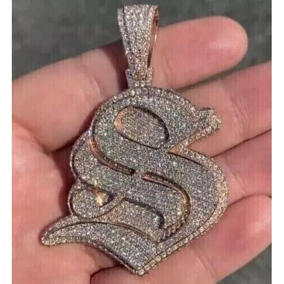 3.00 Ct Natural Moissanite Round S Letter Custom Pendant 14K Rose Gold Plated