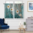 thumbnail image 2 of Rustic Barn Door Floral Kitchen Curtains - Vintage Teal Wooden Board Flowers Butterfly Farmhouse Decor Short Curtains for Dining Room Rod Pocket Window Drapes 2 Panels Set, 28"x36", 2 of 5