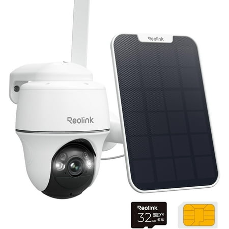 REOLINK 5MP 4G LTE Cellular Security Camera Outdoor, 360° Pan-Tilt, Sim+32GB SD Card Included, Wireless Solar Powered, Color Night Vision, Smart AI Detection, Go PT Plus+Solar Panel, Updated Version