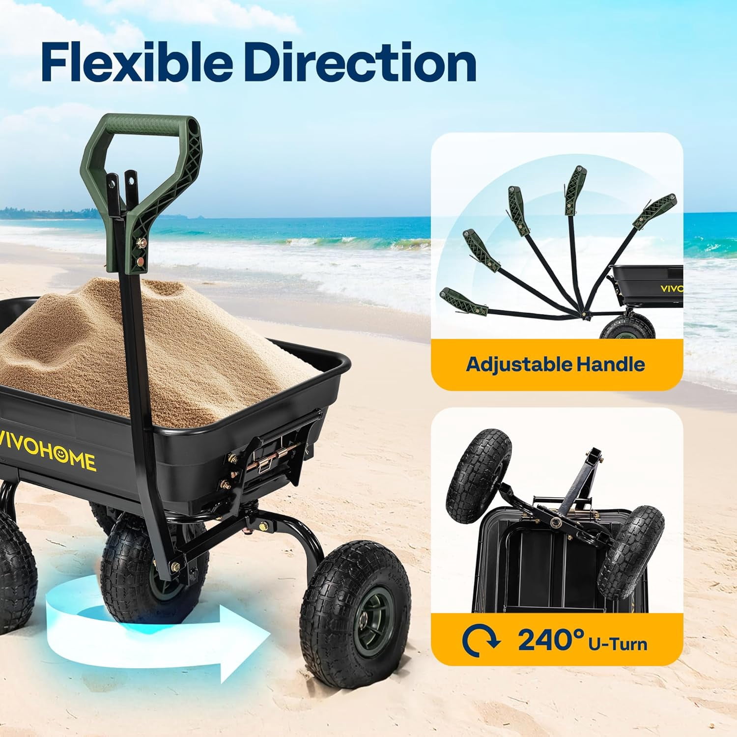 SPECSTAR 4 Cu.Ft. 660lbs. Poly Garden Cart Dump Wagon, with 2-in-1 Convertible Handle, 10" All Terrain Wheels,Quick Release System,Heavy Duty Utility Trailer Dump Cart for Yard,Landscaping,Warehouses