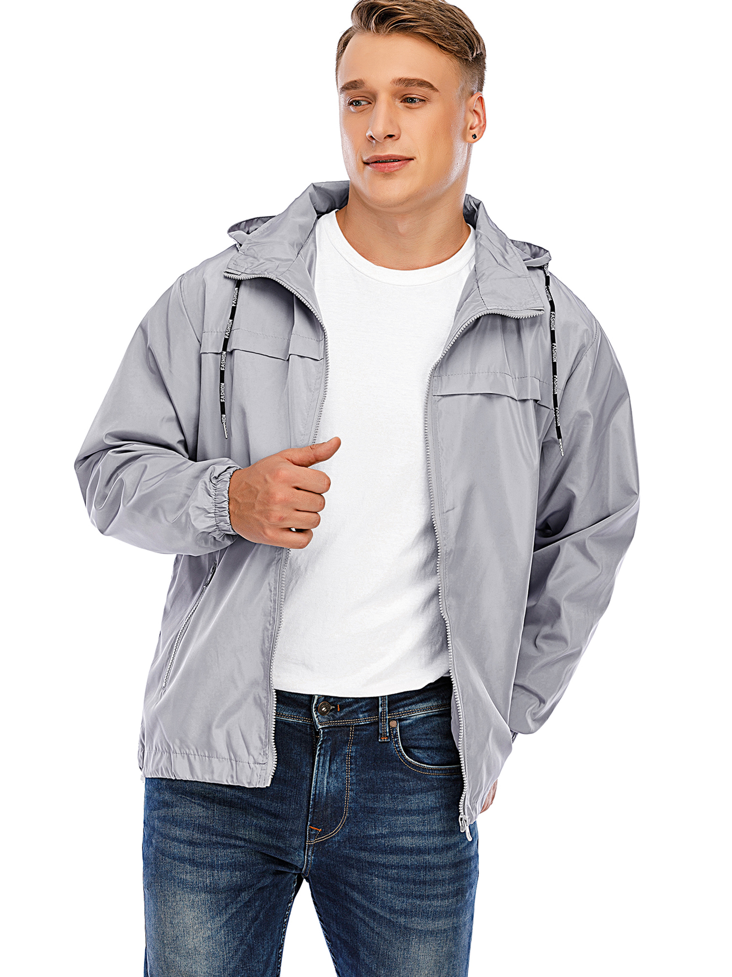 Men Hooded Waterproof Outdoor Jacket Lightweight Rain Jacket Windproof Water Resistant Jacket for Hiking Casual Work, Big & Tall up to Size 3XL - image 4 of 8