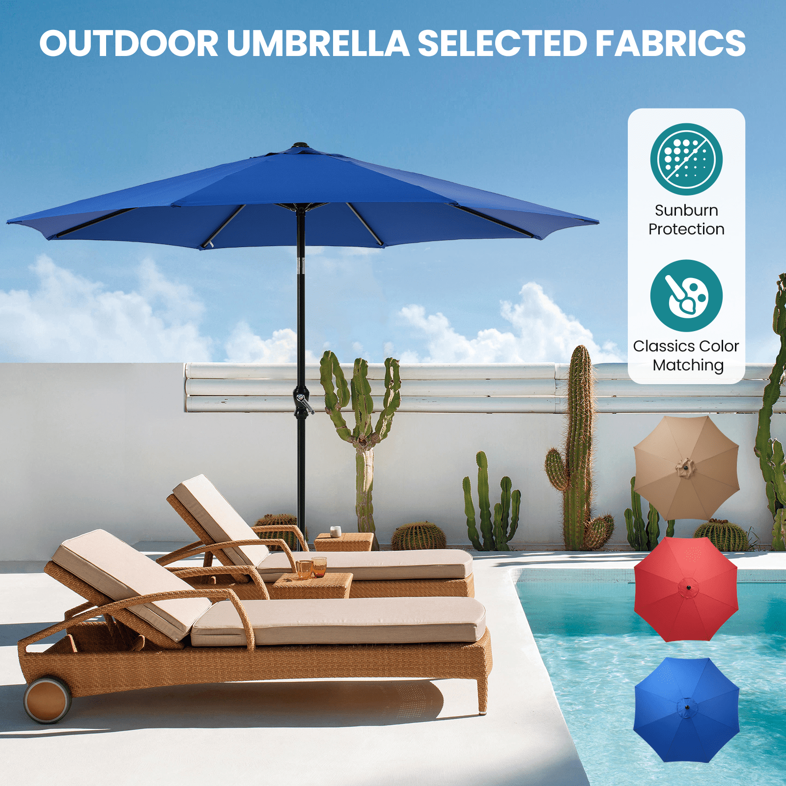 MAYEERTY Outdoor Patio Umbrella - Push Button Tilt & Crank, 8 Sturdy Ribs, UV Protection & Waterproof for Garden/Backyard