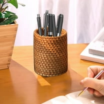 Uutvery Rattan Pencil Holder Handmade, Wicker Pen Cup ,Makeup Brushes Holder , Woven Vine Desk Storage Organizer , Handmade Desktop Organizer Basket Decorative Flower Vase for Office & Home