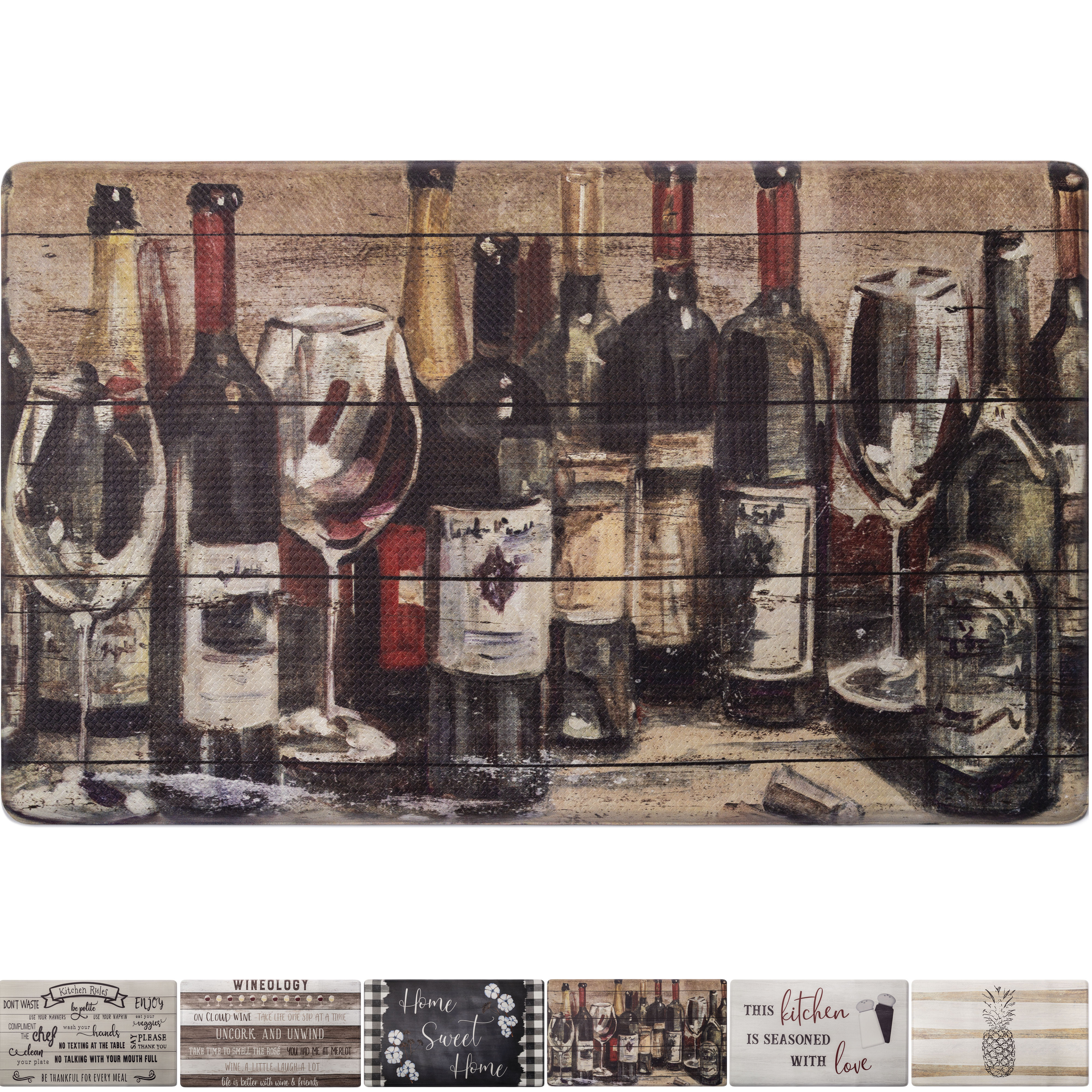 SoHome Cozy Living AntiFatigue Designer Kitchen Mat, Wine Asst. ThemedNon Slip, Stain