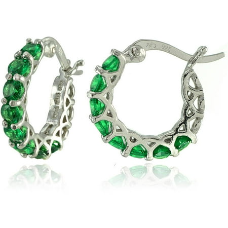 emerald earrings hoop sterling silver simulated round huggie dialog displays option button additional opens zoom walmart
