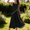 thumbnail image 5 of Dvprdro Lightweight Solid Cotton Linen Crewneck Sleeveless Shirred Waist Side Pockets Loose A Line Maxi Dress Womens Summer, 5 of 9