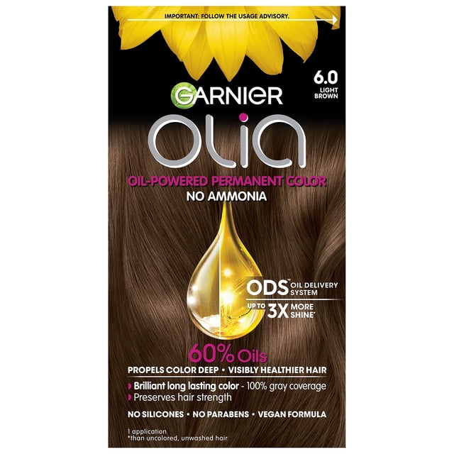 Color de cabello Garnier Olia sin amoniaco 6.0 marrón claro, paquete de 1 paquete