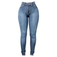 thumbnail image 4 of ZHOGXU New Women's Jeans With Pocket Solid Color High Waist Skinny Fashion Stretch Denim Pants Trousers For Daily Wear,Light Blue,Xxl, 4 of 4