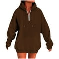 thumbnail image 2 of CQONEPT Women's Hoodies Drawstring 1/4 Zip Dressy Casual Sweatshirts with Pockets Outdoor Trendy Fleece Lined Pullover Brown S, 2 of 6