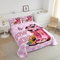 thumbnail image 3 of Pink Western Queen Bedding Set,Cowgirl Boot Hat Flower Comforter Set Room Decor,Farmhouse Sunflower Milk Cow Print Quilt Bed Set Pink Checkered Down Comforter 3Pcs, 3 of 6