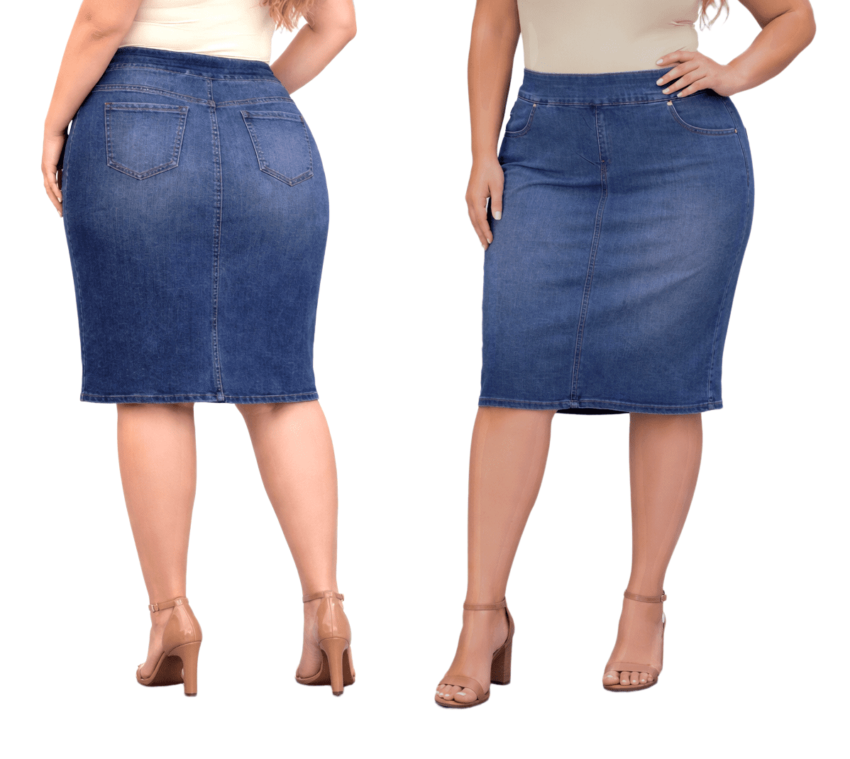 A3 Denim women's Plus Size Midi Skirt - Angled Patch Pockets