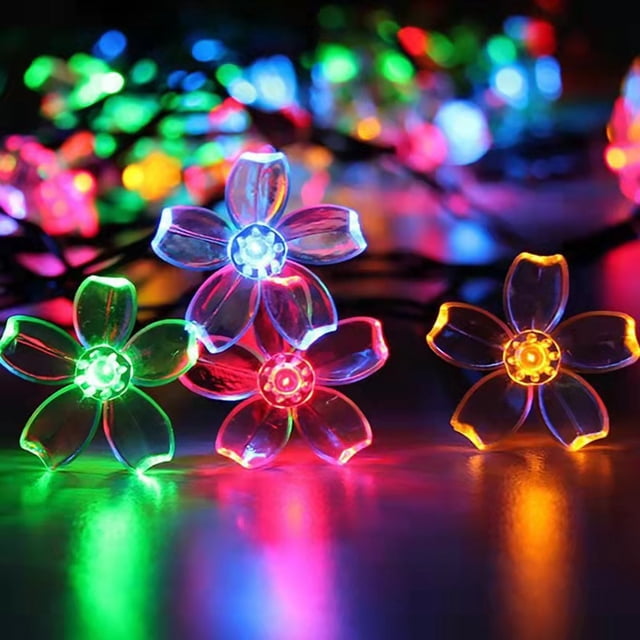Cadena de luces LED solares de cerezo para exteriores, impermeables, para Navidad, vacaciones, dormitorio, decoración