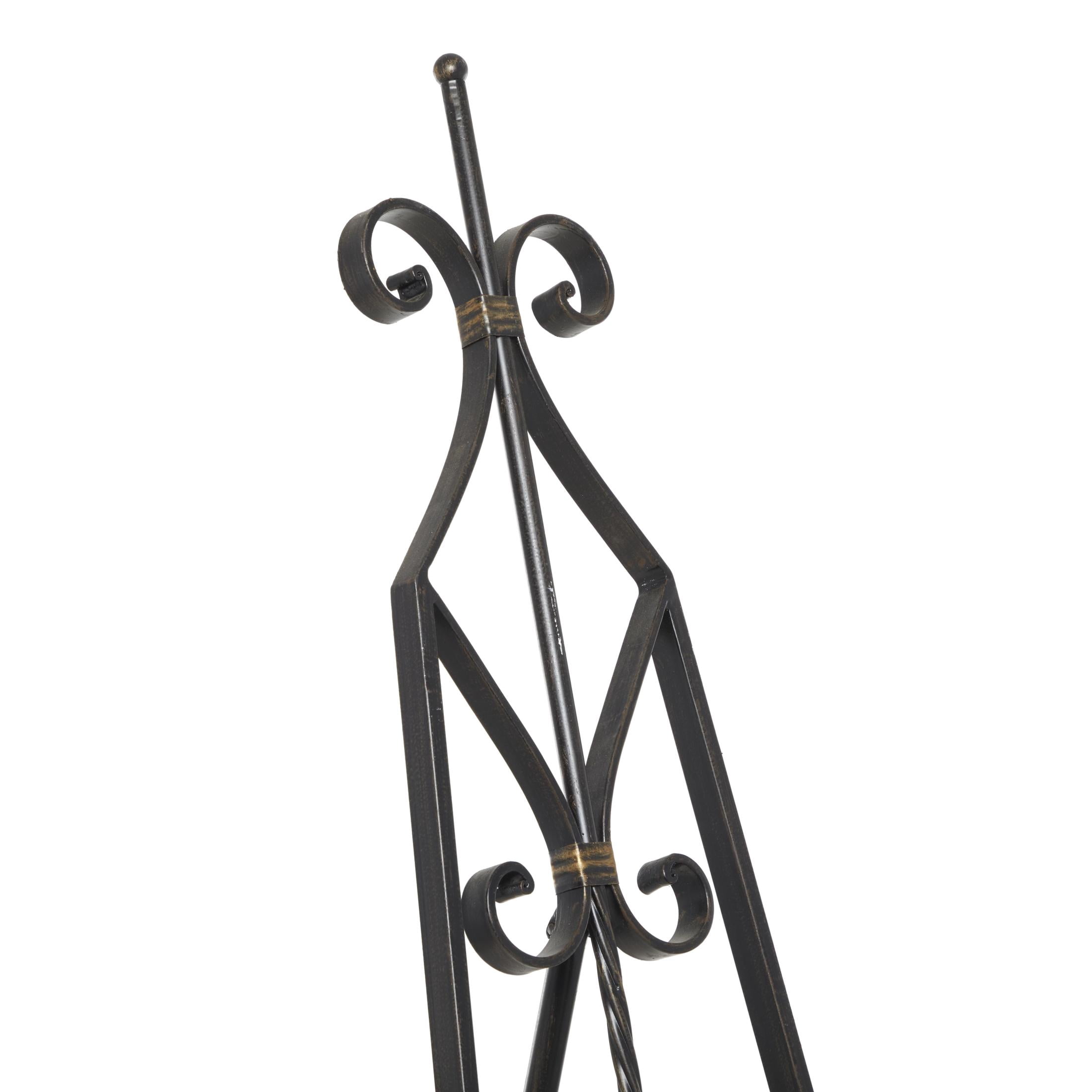 DecMode 21" x 65" Black Metal Tall Floor Scroll Easel with Gold Accents, 1-Piece