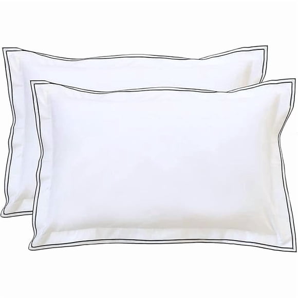ccwmincc White Standard Pillow Shams Set of 2, 100% Cotton Embroidery Trims Pillowcases, Softer and Breathable Elegant Pillow Cover for Bedding, 20 x 26 Inches