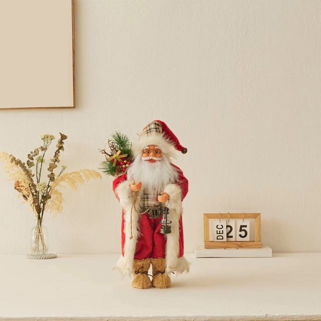 12 Inch Standing Santa Claus Doll for Christmas Home and Holiday Decor - Perfect for Window Display, Shelf Decor, and Festive Gift Giving, Made from Durable Polyester Material