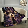 thumbnail image 5 of Vintage Style Purple Butterfly Cross Print Flannel Blanket Non-Woven Fabric All-Season Warmth Ideal Gift for Any Occasion, 5 of 7