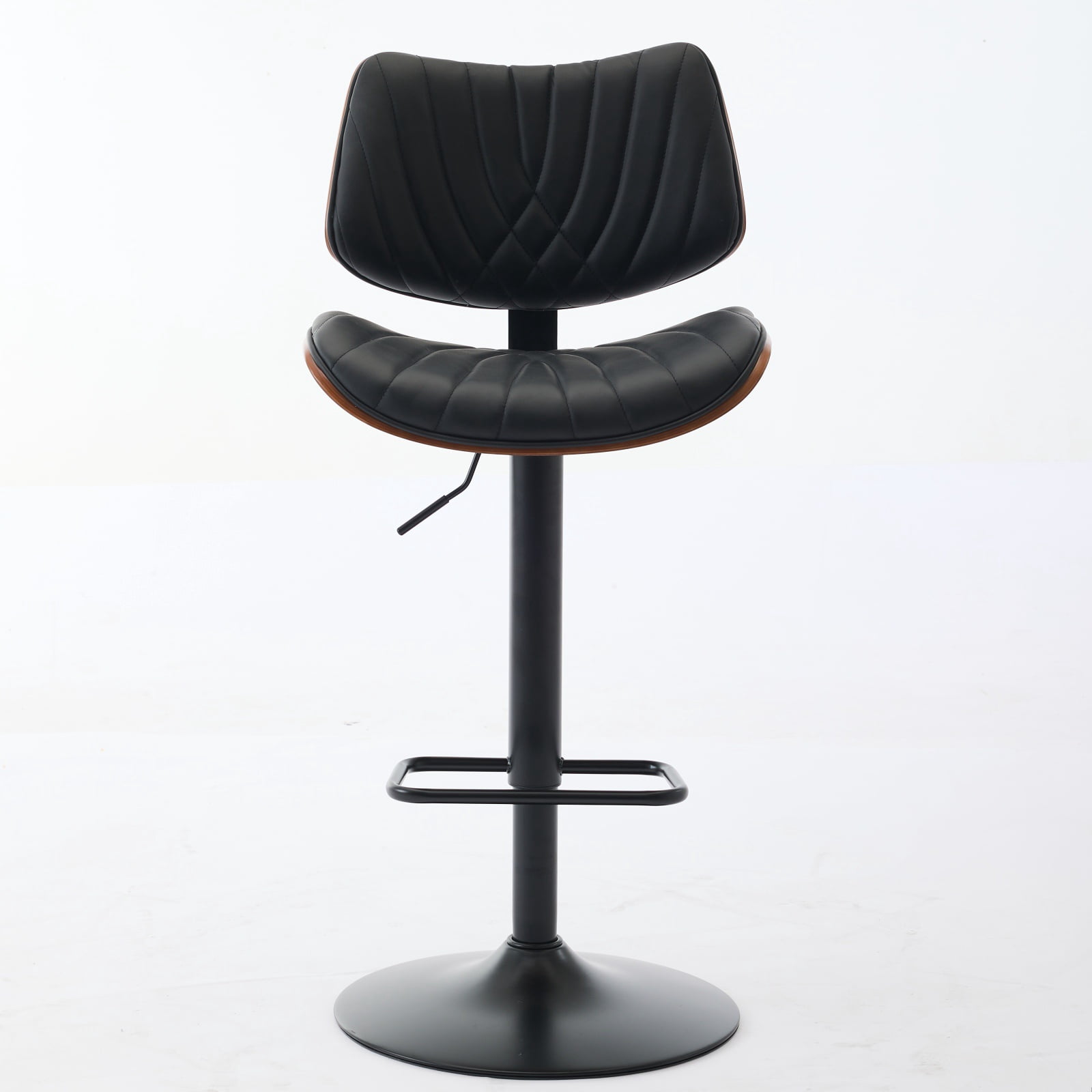 PORKISS Swivel Bar Stools Set of 2, Leather Adjustable Bar Height Stools with 360° Rotation, Modern Upholstered Kitchen Chairs with Back and Footrest for Kitchen Island, Black
