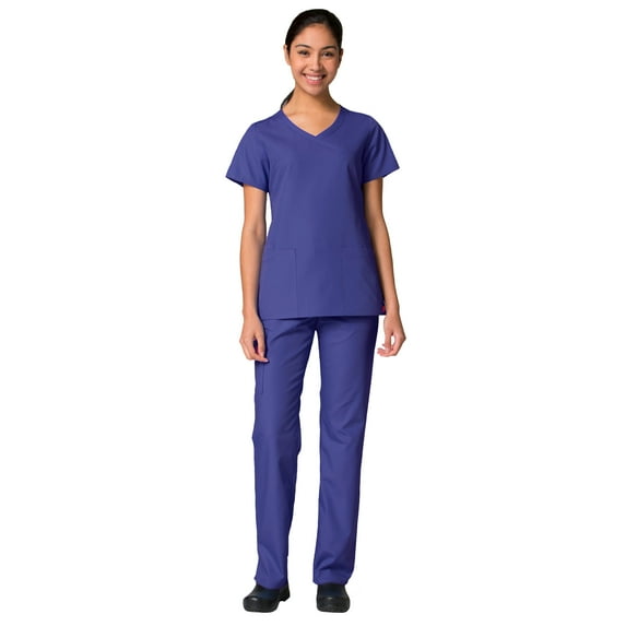 Maevn Red Panda Women's Curved Mock Wrap Top & Full Elastic Cargo Pant Scrub Set