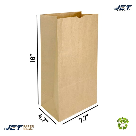 [500 PCS] 16 LB 7.7 x 4.7" x 16 H Heavy Duty Kraft Paper Bags Grocery Lunch Retail Shopping Durable Natural Brown Barrel Sack