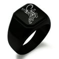 thumbnail image 1 of Stainless Steel Striking Tiger Engraved Square Flat Top Biker Style Polished Ring, 1 of 1