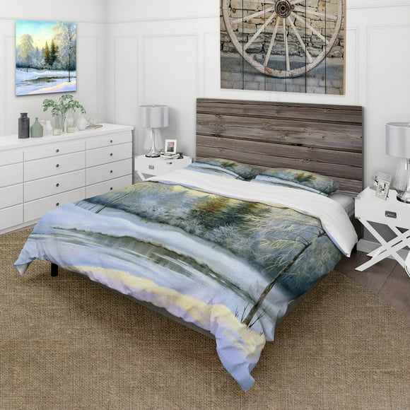 Designart 'Árboles Verdes En Hermoso Paisaje De Invierno' Funda Nórdica Tradicional