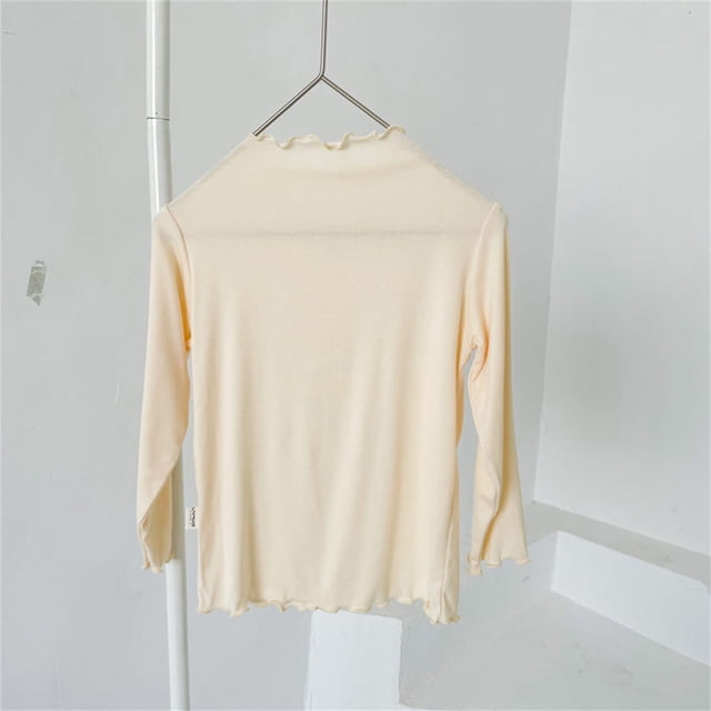 XIMIN Enfants Garçons Filles Col Montant Manches Longues Coupe Ajustée Tendance Confortable Chandail de Base Col Roulé Doux Extensible Chandail Uni Dentelle Ample Décontracté Chemise Haut Automne Hiver Couche sous-Maillots