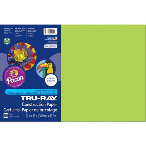 New Pacon Tru-Ray Construction Paper, 76lb, 12 x 18, Brilliant Lime, 50/Pack,Each