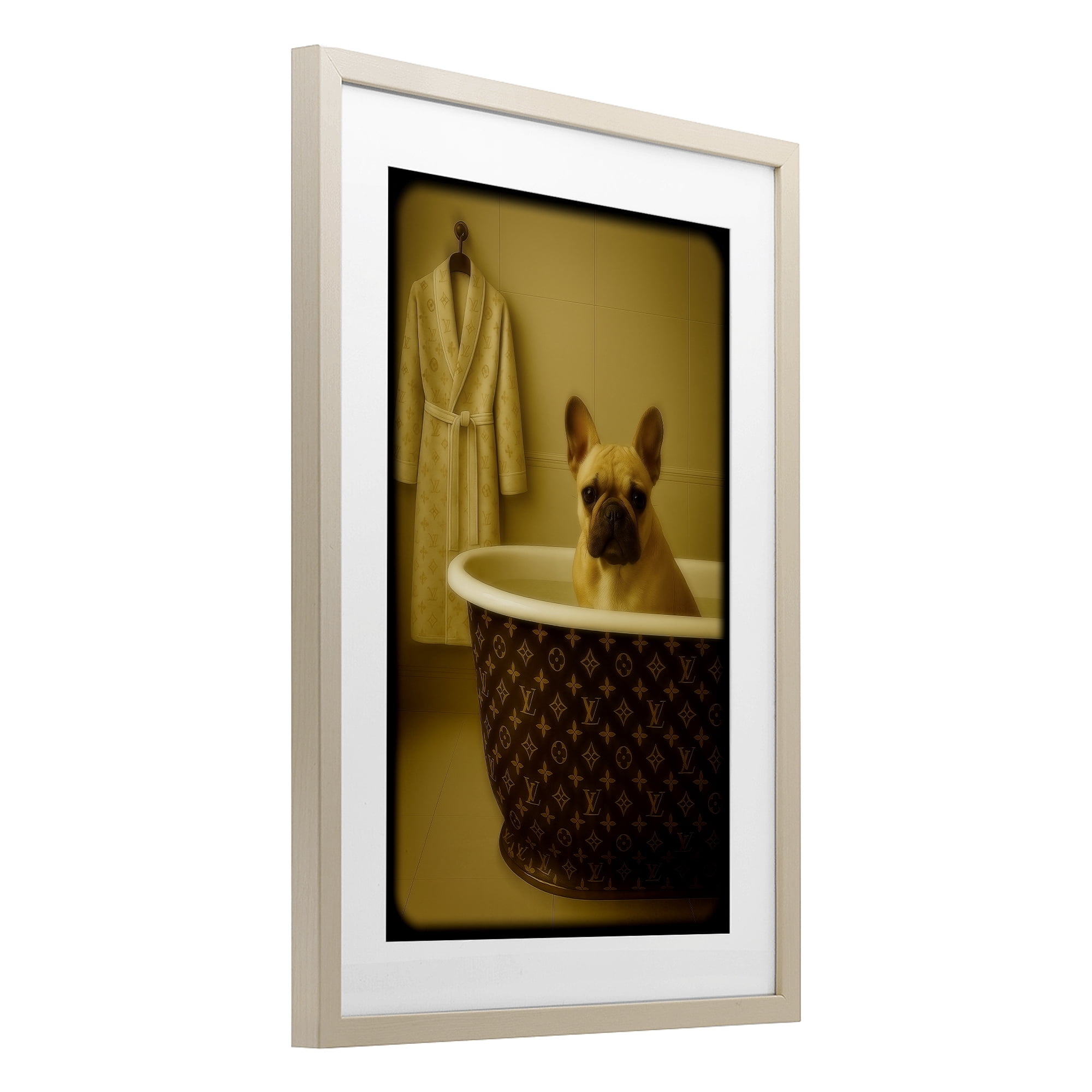 Stupell Industries Couture French Bulldog in Luxury Tub Birch Framed Print Under Glass, design by Grotto Studios