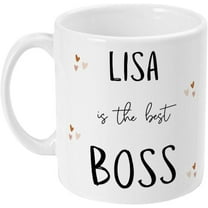Personalized Best Boss Coffee Mug, White Ceramic Cup with Hearts Design, Gift for Female Boss, Manager, or Team Leader, Birthday Mug, 11 oz