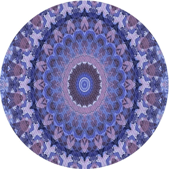Ahgly Company Indoor Round Patterned Deep Periwinkle Purple Area Rugs, 4' Round