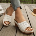 thumbnail image 3 of Women's Wedge Sandals Hollow out Leather Open Toe Orthopedic Slippers Casual Platform Slip on Slides Beige Size 8.5, 3 of 8