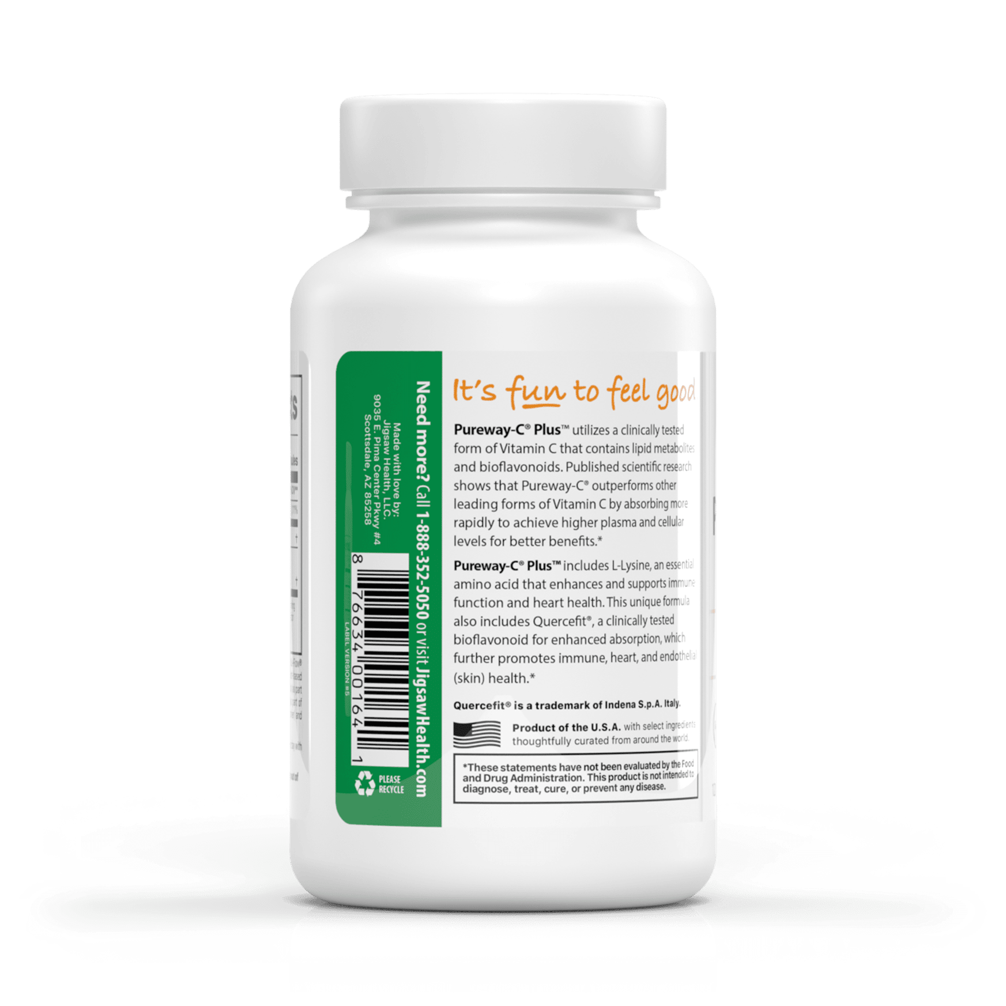 Jigsaw Health Pureway-C Plus | Clinically Tested Vitamin C Capsules for Immune Support and Healthy Aging with L-Lysine and Quercifit, 120 Count