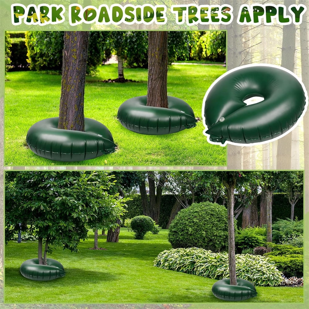 NOGIS 2 Pack Tree Watering Ring Tree Watering Bag 10 Gallon Slow Release Plastic Drip Irrigation Water Pouch Automatic Drip System for Planting Gardening Trees and Shrubs, 23.6 Inch (Green)
