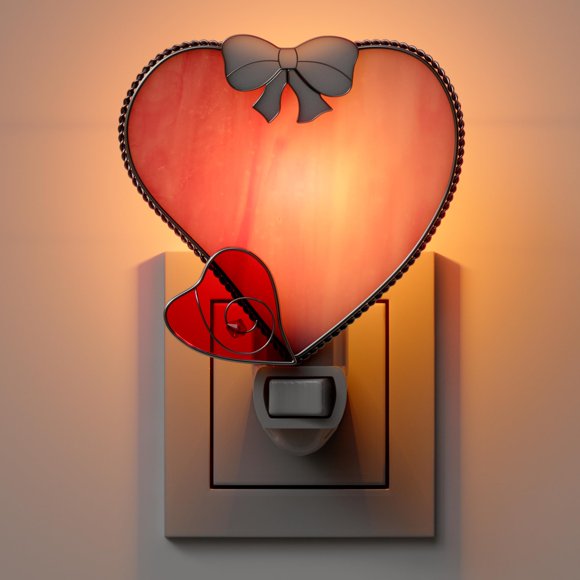 Luz nocturna KY&BOSAM, vitral con forma de corazón rosa con interruptor