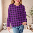 thumbnail image 2 of Gelikeya Girls Long Sleeve T Shirts Round Neck Plaid Shirt Basic Casual Loose Tunic Tops Soft Comfortable Kids Clothing Purple 4-5 Years, 2 of 6