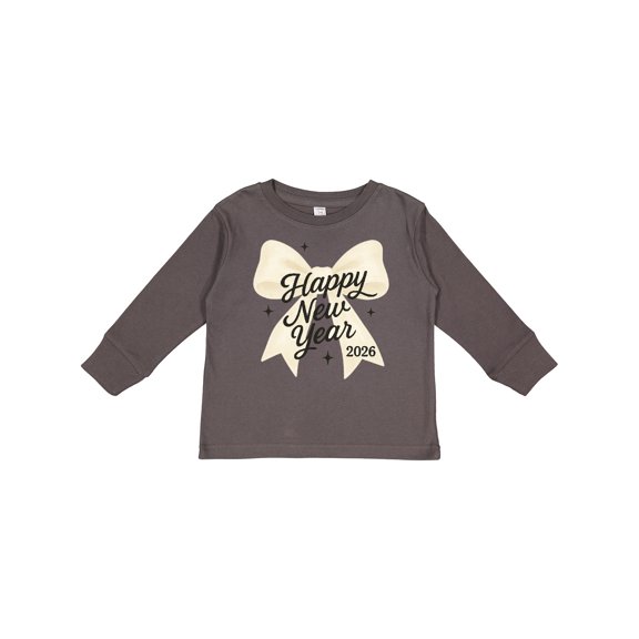 Inktastic Happy New Year 2026 Gold Bow Celebration Boys or Girls Long Sleeve Toddler T-Shirt